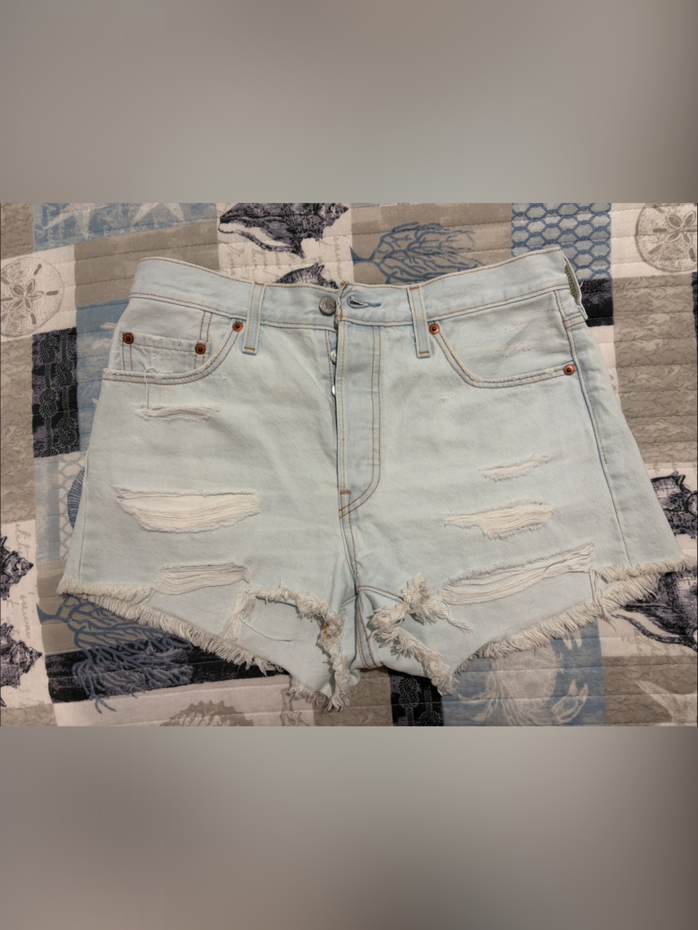 Levi's Light Blue Distressed Denim Shorts